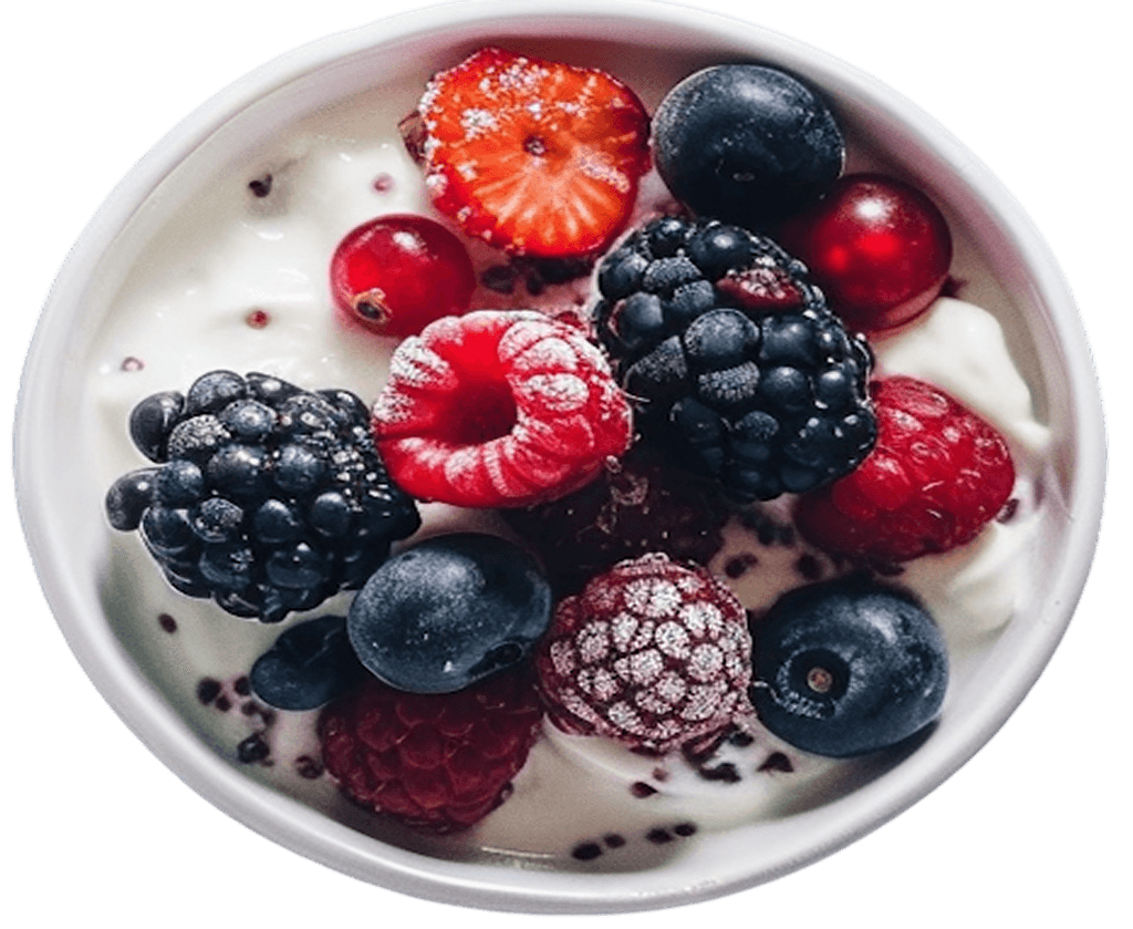 Berry yogurt bowl with raspberries and blueberries